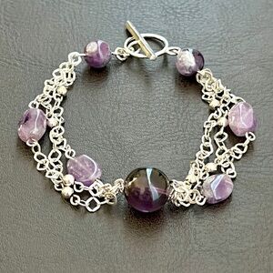 Sterling silver Artisan made amethyst bracelet with toggle closure